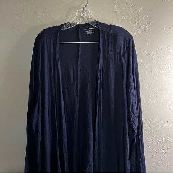 Lane Bryant Navy Blue Soft Fit and Flare Drape Open‎ Front Cardigan - Picture 5 of 7